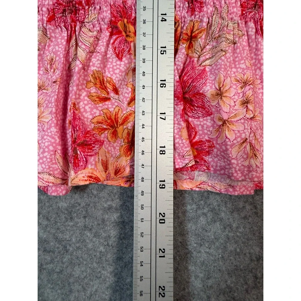 LOFT Pink Floral Smocked Peplum Blouse Puff Sleeve Square Neck Top Womens